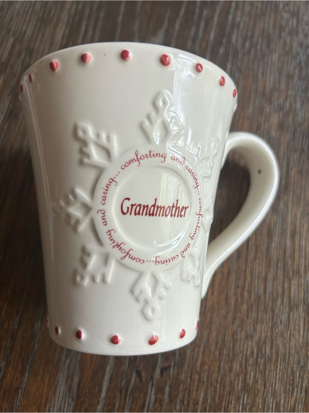 Russ Ivory 'Grandmother' Ceramic Mug with Red Accents